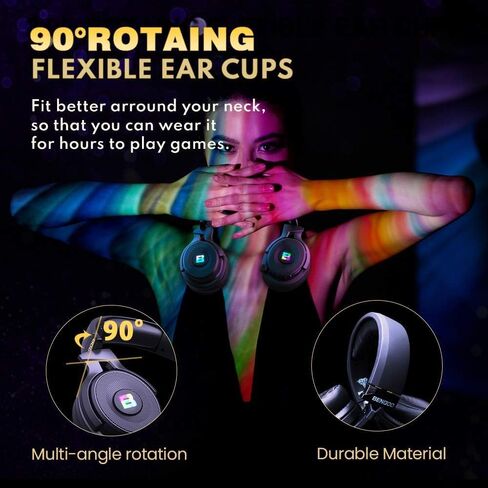 سماعة ألعاب لاسلكية BENGOO لجهاز PS5 PS4 PC Mac، سماعات رأس USB فوق الأذن مع ميكروفون عازل للضوضاء، صوت 7.1، وقت تشغيل 30 ساعة، سلكية 3.5 ملم لمفتاح تحكم Xbox in Kuwait
