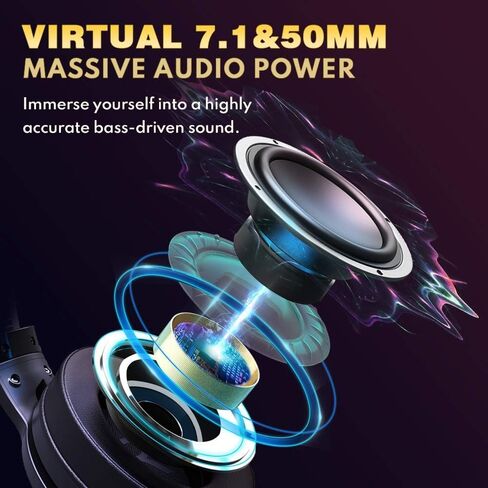 سماعة ألعاب لاسلكية BENGOO لجهاز PS5 PS4 PC Mac، سماعات رأس USB فوق الأذن مع ميكروفون عازل للضوضاء، صوت 7.1، وقت تشغيل 30 ساعة، سلكية 3.5 ملم لمفتاح تحكم Xbox in Kuwait