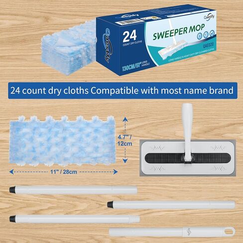ممسحة كاستفي لتنظيف الأرضيات، عدد 24 قطعة قماش ممسحة للتنظيف الجاف، مجموعة منفضة غبار لتنظيف جميع أنواع الأسطح والأرضيات، مجموعة مكنسة وكنس لجميع الأغراض، ممسحة واحدة و24 عبوة إعادة تعبئة in Kuwait