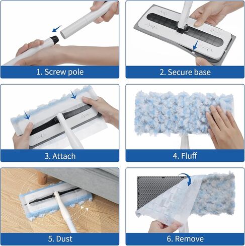 ممسحة كاستفي لتنظيف الأرضيات، عدد 24 قطعة قماش ممسحة للتنظيف الجاف، مجموعة منفضة غبار لتنظيف جميع أنواع الأسطح والأرضيات، مجموعة مكنسة وكنس لجميع الأغراض، ممسحة واحدة و24 عبوة إعادة تعبئة in Kuwait