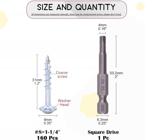 Hilitchi #8 Alloy Steel Zinc Pocket Hole Screws Weather Resistant Square Drive Screws with Square Drive (1 1/2 Inch Coarse Thread-160PCS) in Saudi Arabia