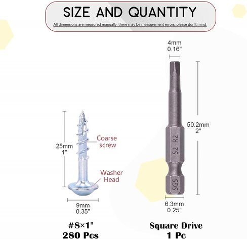 Hilitchi #8 Alloy Steel Zinc Pocket Hole Screws Weather Resistant Square Drive Screws with Square Drive (1 1/2 Inch Coarse Thread-160PCS) in Saudi Arabia
