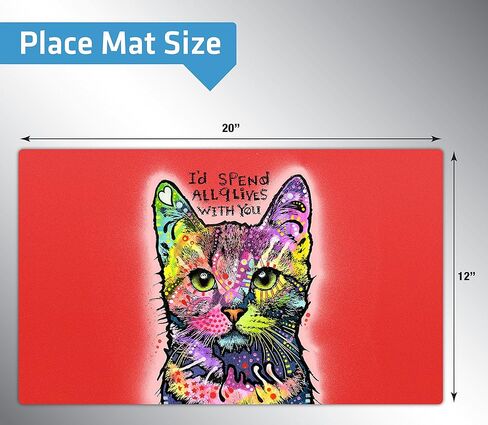 مفرش طعام Drymate للحيوانات الأليفة، تصميمات Dean Russo، بساط طعام للكلاب، بساط طعام للقطط، تقنية Zorb-Tech المضادة للتدفق لحماية السطح (صنع في الولايات المتحدة الأمريكية) (12 بوصة × 20 بوصة، 9 أرواح) in Kuwait