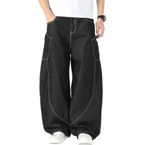 Nutriangee Men Men Bargy Barrel Wide Leg Geans خيوط غير منتظمة للرجال نساء فضفاضة في الشارع الشارع Y2K الهيب هوب سراويل in Kuwait