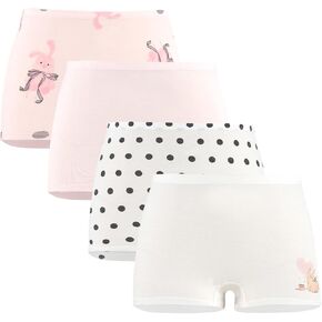 SEAUR Girls' Seamless Underwear 4-Pack Soft Breathable Ice Silk Boyshorts Panties Cute Prints Boxer Briefs for 6-16 Years in Saudi Arabia