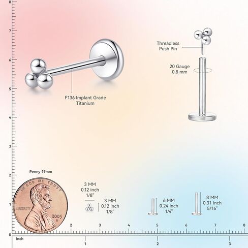 limerencia Titanium Threadless Flat Back Earrings Stud, 20G Press Fit Titanium Push Pop in Cartilage Tragus Labret Lip Medusa Conch Body Piercing Jewelry Hypoallergenic for Women Men in Saudi Arabia