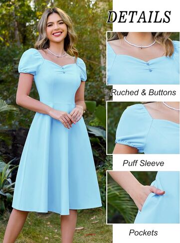 Wedtrend Women's 1940s Dress with Sleeve Midi Vintage Dress Swing Cocktail Dress Retro Cottagecore Dress in Saudi Arabia