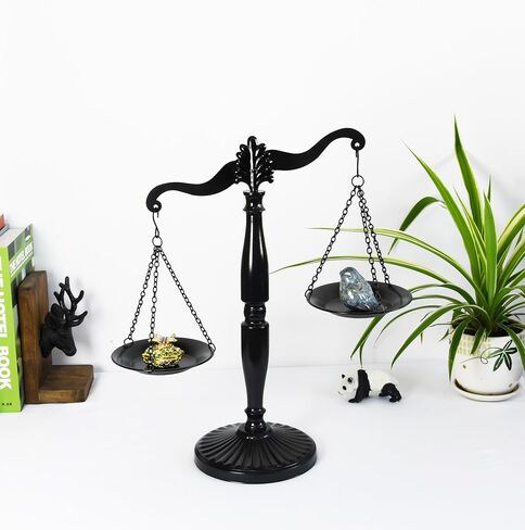 Owlgift Vintage Style Metal Libra Jewelry Towers, Lawyer Scale of Justice, Farmhouse Candleholder, Home Decor Antique Weight Balancing Scale - Golden, 11.1" W x 16.5" H in Saudi Arabia