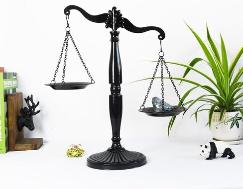 Owlgift Vintage Style Metal Libra Jewelry Towers, Lawyer Scale of Justice, Farmhouse Candleholder, Home Decor Antique Weight Balancing Scale - Golden, 11.1" W x 16.5" H in Saudi Arabia