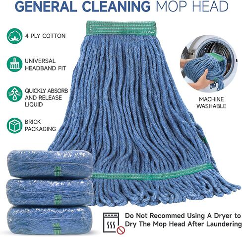 ONESIMUS 16oz Pack of 3 Heavy Duty Cotton Looped End Mop Head Replacements, String Mop Head for Commercial&Residential Floor Cleaning, Industrial Wet Mop Head Refills - Blue Washable&Reusable Mop in Saudi Arabia