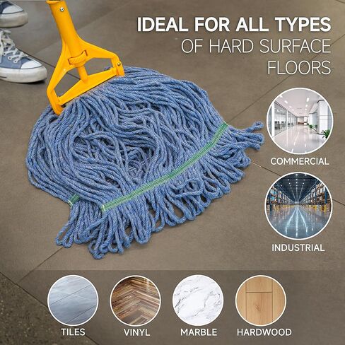 ONESIMUS 16oz Pack of 3 Heavy Duty Cotton Looped End Mop Head Replacements, String Mop Head for Commercial&Residential Floor Cleaning, Industrial Wet Mop Head Refills - Blue Washable&Reusable Mop in Saudi Arabia