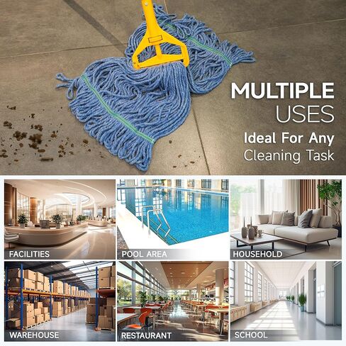 ONESIMUS 16oz Pack of 3 Heavy Duty Cotton Looped End Mop Head Replacements, String Mop Head for Commercial&Residential Floor Cleaning, Industrial Wet Mop Head Refills - Blue Washable&Reusable Mop in Saudi Arabia