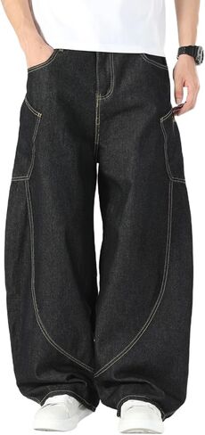 Nutriangee Men's Baggy Barrel Wide Leg Jeans Irregular Sutures for Men Women Loose Fit Streetwear Y2k Hip Hop Denim Pants in Kuwait