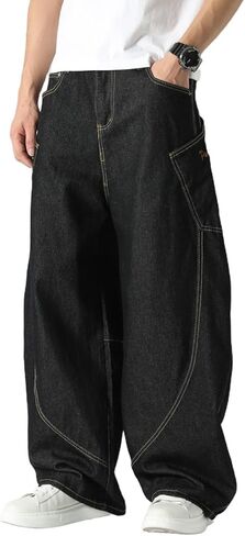 Nutriangee Men's Baggy Barrel Wide Leg Jeans Irregular Sutures for Men Women Loose Fit Streetwear Y2k Hip Hop Denim Pants in Kuwait