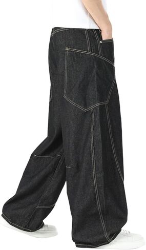 Nutriangee Men's Baggy Barrel Wide Leg Jeans Irregular Sutures for Men Women Loose Fit Streetwear Y2k Hip Hop Denim Pants in Kuwait