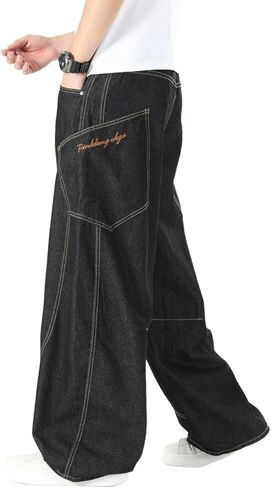 Nutriangee Men's Baggy Barrel Wide Leg Jeans Irregular Sutures for Men Women Loose Fit Streetwear Y2k Hip Hop Denim Pants in Kuwait