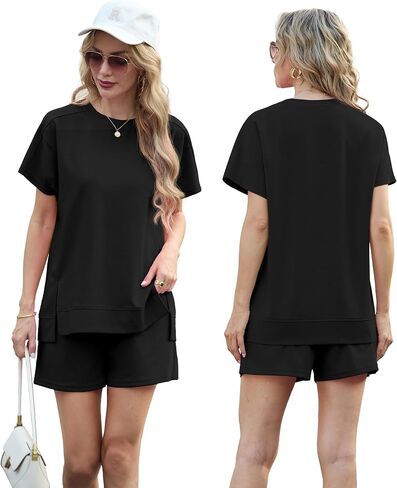مجموعات قصيرة من Lepunuo 2 قطعة للنساء الصيفية من الأكمام القصيرة قمم مرنة صالة صالة مرنة in Saudi Arabia