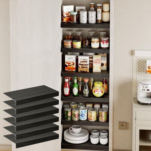 6-Pack PVC Composite Board Wire Rack Covers for Pantry - Imitation Wood-Look 33x16 Inch, Closet, Bathroom, Waterproof Scratch Resistant Easy Install, Wood Shelf Covers for Wire Shelving,Black in Kuwait