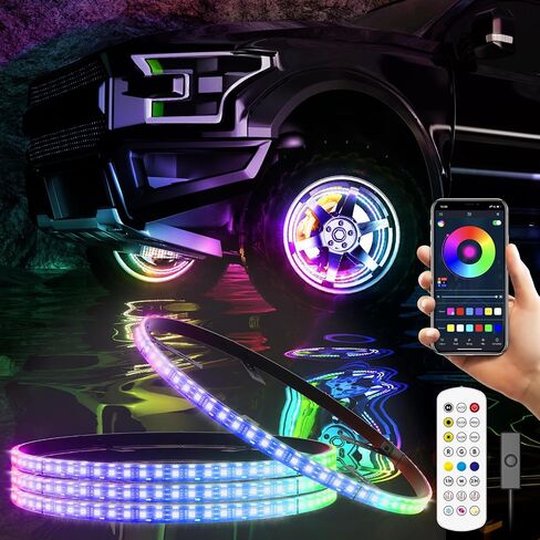 SUNPIE RGB Wheel Lights, 15.5inch Wheel Light for Truck for All Vehicle with 18 or 19inch Tire, Rim Lights Ring Sync to Music Color Changing with Remote and Switch Extension Wire in Saudi Arabia