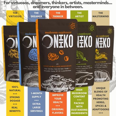 ملحق Oniiko Mushroom مع الكركم +++ 5 مستخلصات فطر وظيفية (1500 ملجم / وجبة) ، إمدادات مدتها شهر واحد (30 × 6G حصة) / (6.35 أوقية / 180 جم ، مقتطفات الفطر مع الكركم) in Saudi Arabia