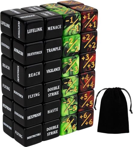 48 قطعة كلمات رئيسية عدادات MTG الزهر بالإضافة إلى 1 Life Counter Dice Arressure Stature Stature Buff Tokens Dice Set for Magic the Gathering ، MTG ، TCG ، Card Games Accessories in Kuwait