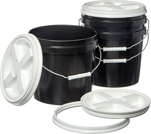 Consolidated Plastics 2 Gallon Food Grade Buckets & White Gamma Seal Lid, BPA Free Container Storage, Durable HDPE Pails, Made in USA (3 Pack, White) in Kuwait