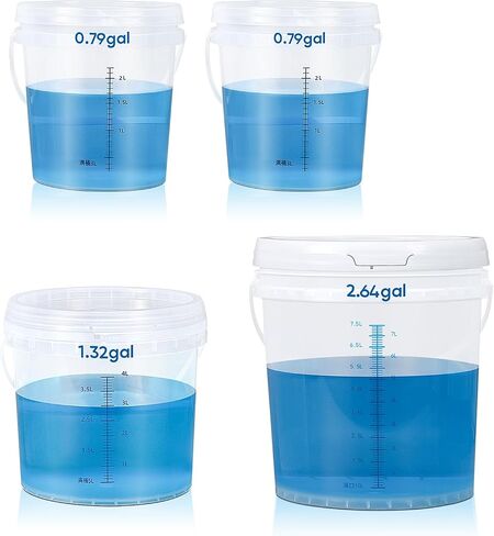 ASEVAT 1Gal 2Pack Clear Bucket Graduated Pail Container with Lid, Square Food Grade Buckets, Cleaning Containers Plastic Pails Extra Durable Handles with Grip for Easy Carrying in Saudi Arabia