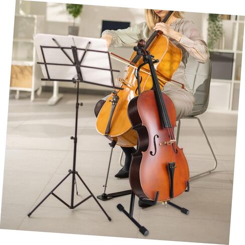 TOYANDONA Adjustable Portable Cello Holder Stand Foldable Violoncello Bracket with Bow Support Black Compact Music Instrument Rack for Home and Travel in Kuwait