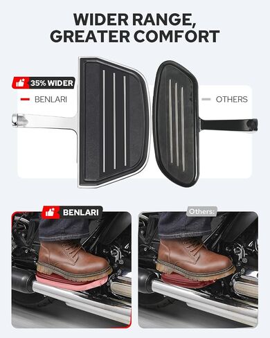 Benlari Passenger Floorboards Motorcycle Footboards with Mount Bracket Kits Compatible with Harley Davidson Touring Road King Street Glide Road Glide Electra Glide 1993-2024 Streamline (Black) in Saudi Arabia