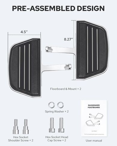 Benlari Passenger Floorboards Motorcycle Footboards with Mount Bracket Kits Compatible with Harley Davidson Touring Road King Street Glide Road Glide Electra Glide 1993-2024 Streamline (Black) in Saudi Arabia