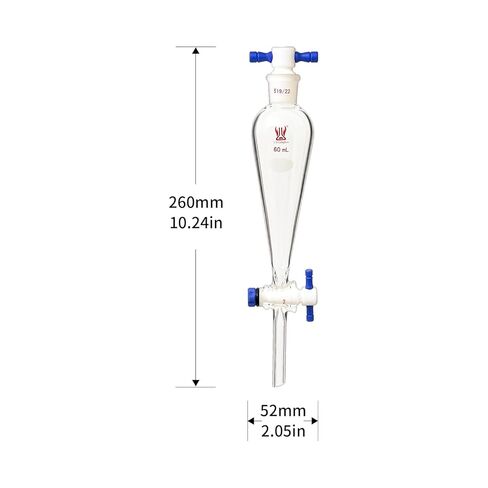 مسار انفصال 125 مل مع 19/22 مفصل و 2 مم PTFE Stopcock & Stopper ، جدار ثقيل الحائط الزجاجي القمع المخروط in Kuwait