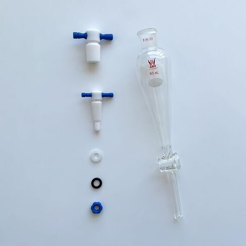 مسار انفصال 125 مل مع 19/22 مفصل و 2 مم PTFE Stopcock & Stopper ، جدار ثقيل الحائط الزجاجي القمع المخروط in Kuwait