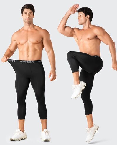 Niksa 3/4 Men's Compression Pants - Athletic Running Capri Tights Quick Dry Basketball Sports Leggings Gym Workout Base Layer in Kuwait