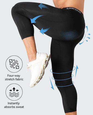 Niksa 3/4 Men's Compression Pants - Athletic Running Capri Tights Quick Dry Basketball Sports Leggings Gym Workout Base Layer in Kuwait