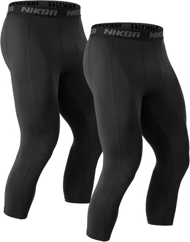 Niksa 3/4 Men's Compression Pants - Athletic Running Capri Tights Quick Dry Basketball Sports Leggings Gym Workout Base Layer in Kuwait