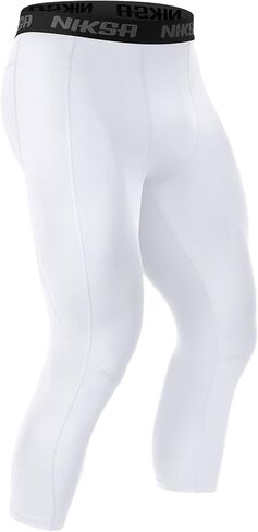 Niksa 3/4 Men's Compression Pants - Athletic Running Capri Tights Quick Dry Basketball Sports Leggings Gym Workout Base Layer in Kuwait