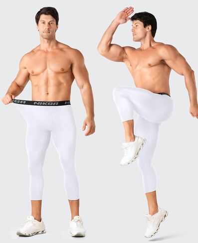 Niksa 3/4 Men's Compression Pants - Athletic Running Capri Tights Quick Dry Basketball Sports Leggings Gym Workout Base Layer in Kuwait