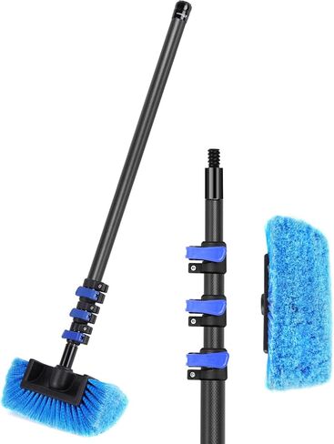DOBEN 3.5-12FT Carbon Fiber Telescopic Extension Pole with Car Wash Brush Head, Ultra Soft Bristle Brush with Long Handle for RVs, Cars, Trucks, House Siding, Deck, Floors in Kuwait