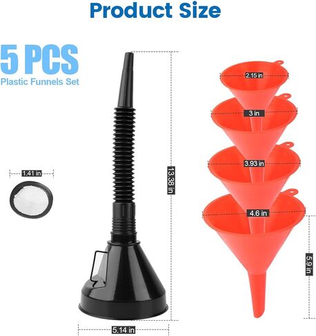 10 Pcs Automotive Funnels Set, Plastic Long Neck Oil Funnels, Universal Wide Mouth Fuel Funnels with Handle and Hose for Filling Coolant, Engine Oil, Gasoline in Saudi Arabia