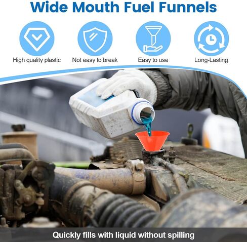 10 Pcs Automotive Funnels Set, Plastic Long Neck Oil Funnels, Universal Wide Mouth Fuel Funnels with Handle and Hose for Filling Coolant, Engine Oil, Gasoline in Saudi Arabia