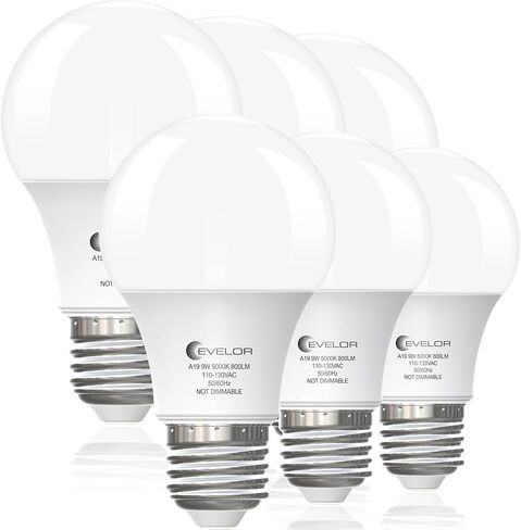 6-Pack A19 LED Light Bulbs,60 Watt Equivalent Daylight 5000K with E26 Base,Efficient 9W,800 Lumens Non-Dimmable LED Bulbs,15000 Hours, Ideal for Bedroom Living Room in Saudi Arabia