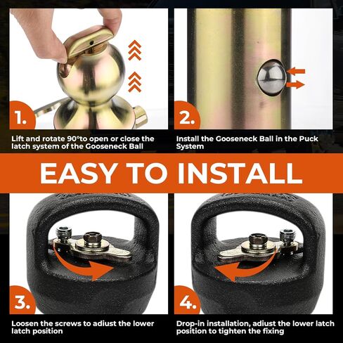 60639 Puck System Gooseneck Hitch Ball Kit Compatible with 2013-2025 Ford F250 F350 F450, 2016-2025 Silverado, Sierra & Titan XD Trucks, 38,000 lbs. GTW, 2-5/16-Inch Ball, Pucks Required in Saudi Arabia