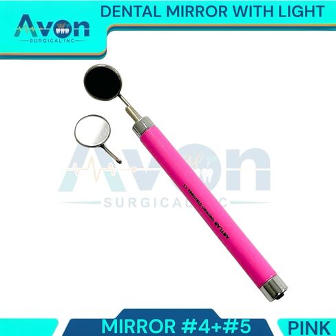 مقبض مرآة الفم الأسنان مع إضاءة LED ورأس المرآة #4 + #5 - مضاد للمواد ، فحص الأسنان ، أداة فحص الرعاية عن طريق الفم الأسنان (أسود) in Kuwait