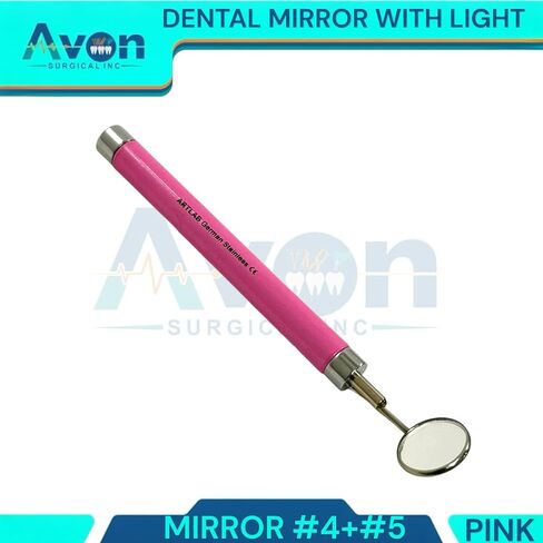 مقبض مرآة الفم الأسنان مع إضاءة LED ورأس المرآة #4 + #5 - مضاد للمواد ، فحص الأسنان ، أداة فحص الرعاية عن طريق الفم الأسنان (أسود) in Kuwait