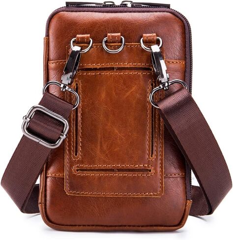 Vintage Leather Phone Belt Bag Waist Pack for Outdoor Travel Flip Phone Case Holster Bum Fanny Pouch Money Coin Purse Wallet Small Shoulder Pocket in Saudi Arabia