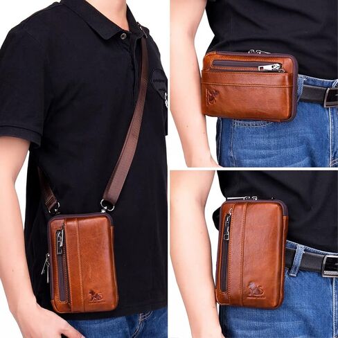 Vintage Leather Phone Belt Bag Waist Pack for Outdoor Travel Flip Phone Case Holster Bum Fanny Pouch Money Coin Purse Wallet Small Shoulder Pocket in Saudi Arabia