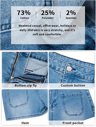 Women's Summer Mid Waisted Casual Jean Shorts Trendy Flat Pockets Cutoff Stretchy Denim Shorts in Kuwait