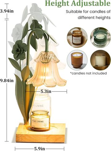 Flower Candle Warmer Lamp with Timer,Dimmable Candle Lamp Warmer,Adjustable Height Candle Warmer for All Jar Candles,Bedroom Living Room Home Decor Aesthetic Christmas Birthday Gifts for Women in Saudi Arabia