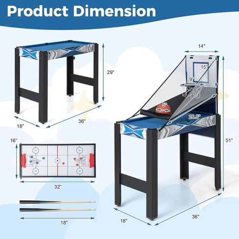 Giantex 6 in 1 Multi Game Table, Combo Game Table w/Basketball, Billiards, Ping Pong, Hockey, Shuffleboard, Bowling for Home, Game Room, Friends & Family, Combination Game Table Set for Adults Kids in Saudi Arabia