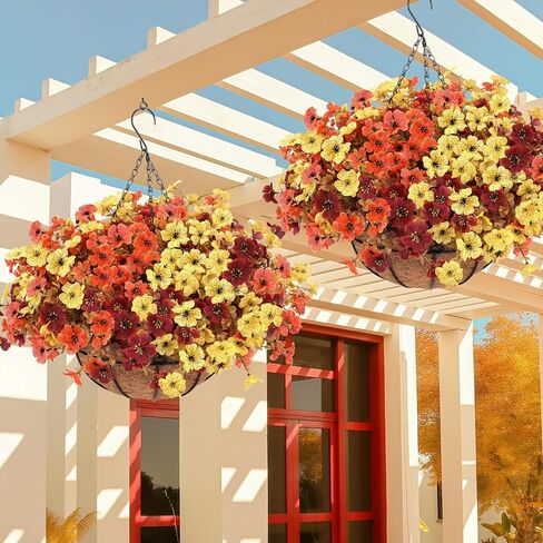 Geegoods 2 Set Artificial Hanging Plants Flowers Basket for Outdoor, Fake Faux UV Sun Resistant Look Real Colorful Violet Hanging Flowers for Spring Summer Porch Home Patio Balcony Yard in Saudi Arabia